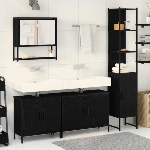 Ensemble de mobilier de salle de bain avec étagère 4 pcs Noir