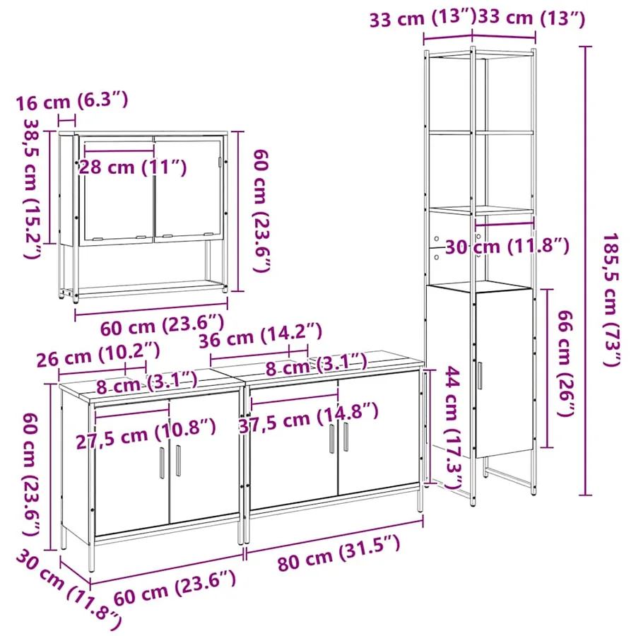 Ensemble de mobilier de salle de bain avec étagère 4 pcs Noir - 19