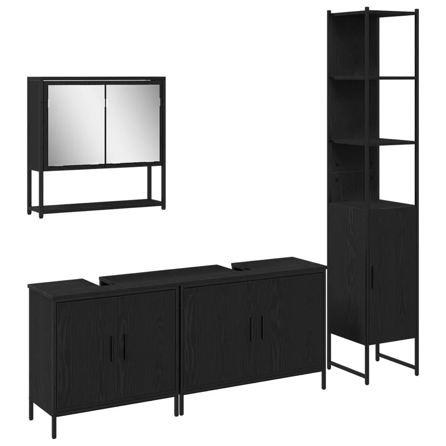 Ensemble de mobilier de salle de bain avec étagère 4 pcs Noir - 2
