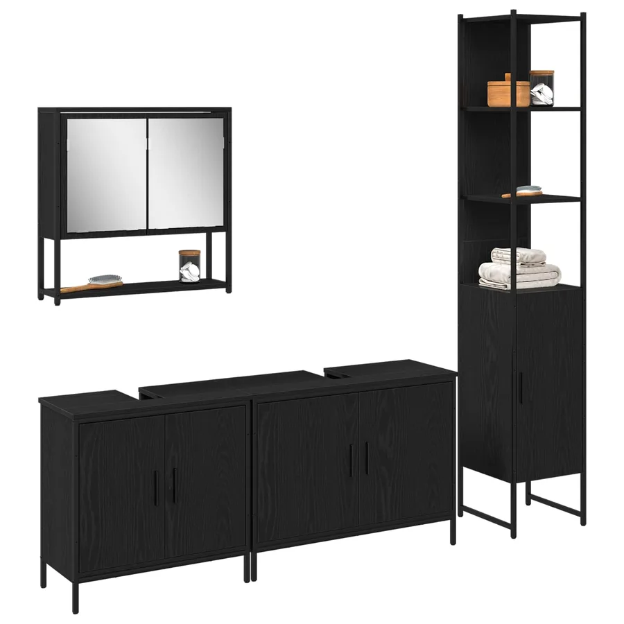 Ensemble de mobilier de salle de bain avec étagère 4 pcs Noir - 3