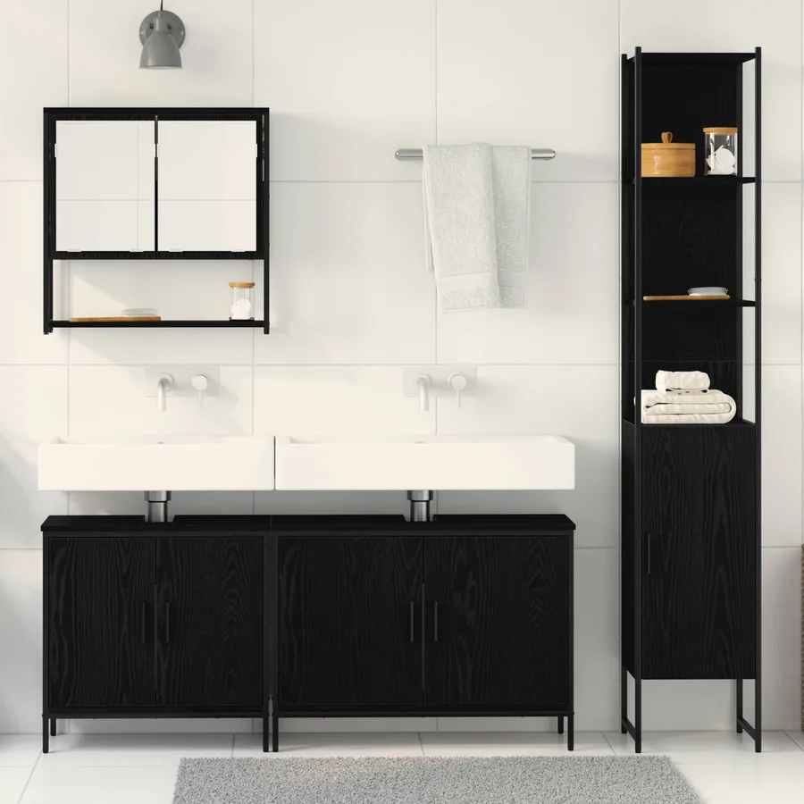 Ensemble de mobilier de salle de bain avec étagère 4 pcs Noir - 4