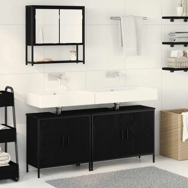 Ensemble de mobilier de salle de bain avec étagère 3 pcs Noir