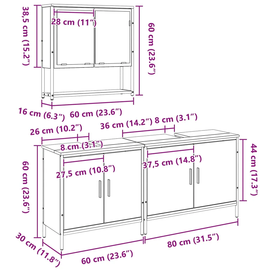 Ensemble de mobilier de salle de bain avec étagère 3 pcs Noir - 16