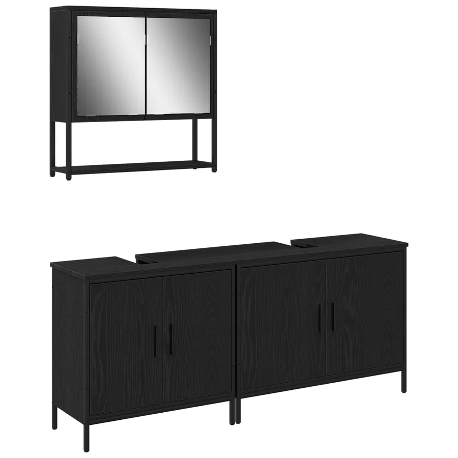 Ensemble de mobilier de salle de bain avec étagère 3 pcs Noir - 2