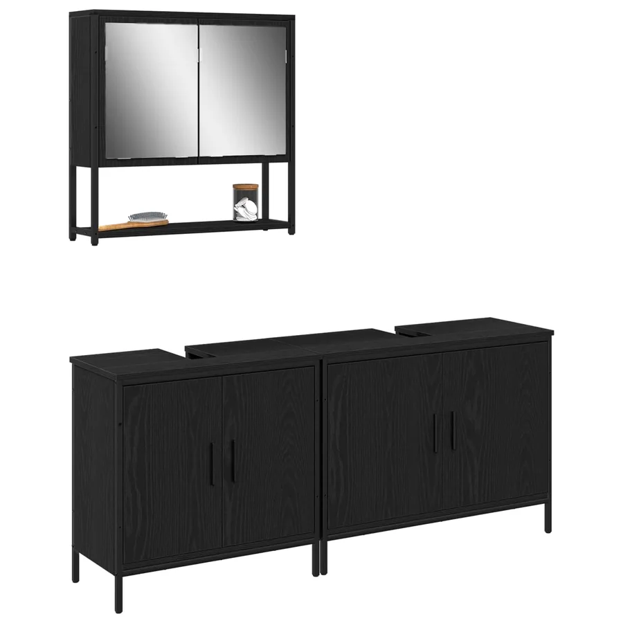 Ensemble de mobilier de salle de bain avec étagère 3 pcs Noir - 3