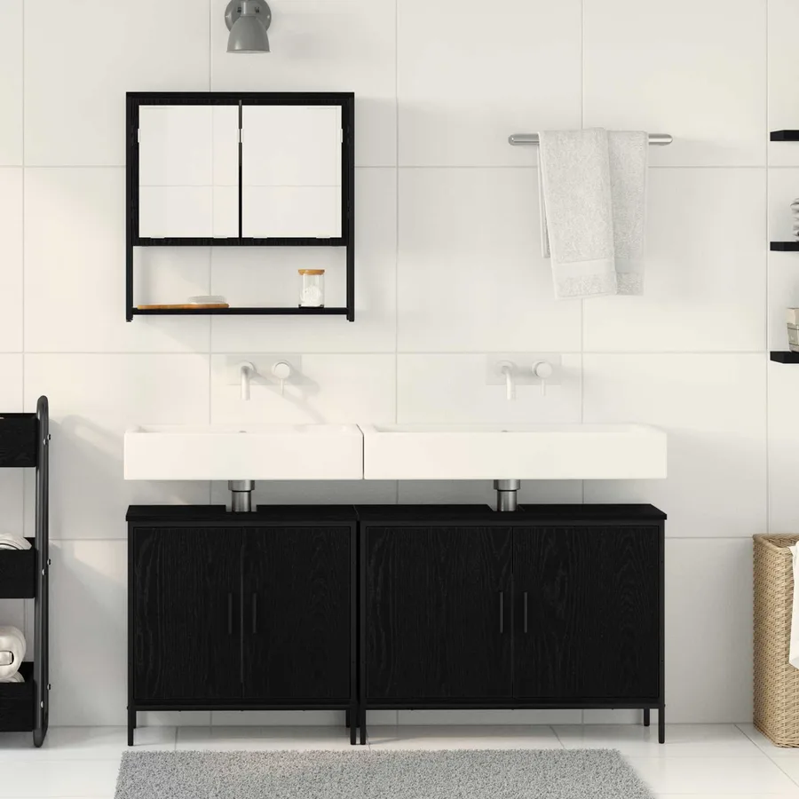 Ensemble de mobilier de salle de bain avec étagère 3 pcs Noir - 4