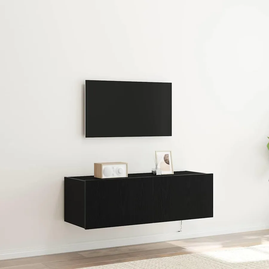 Meuble TV mural avec LED 2 pcs Chêne noir 100 x 35 x 31 cm