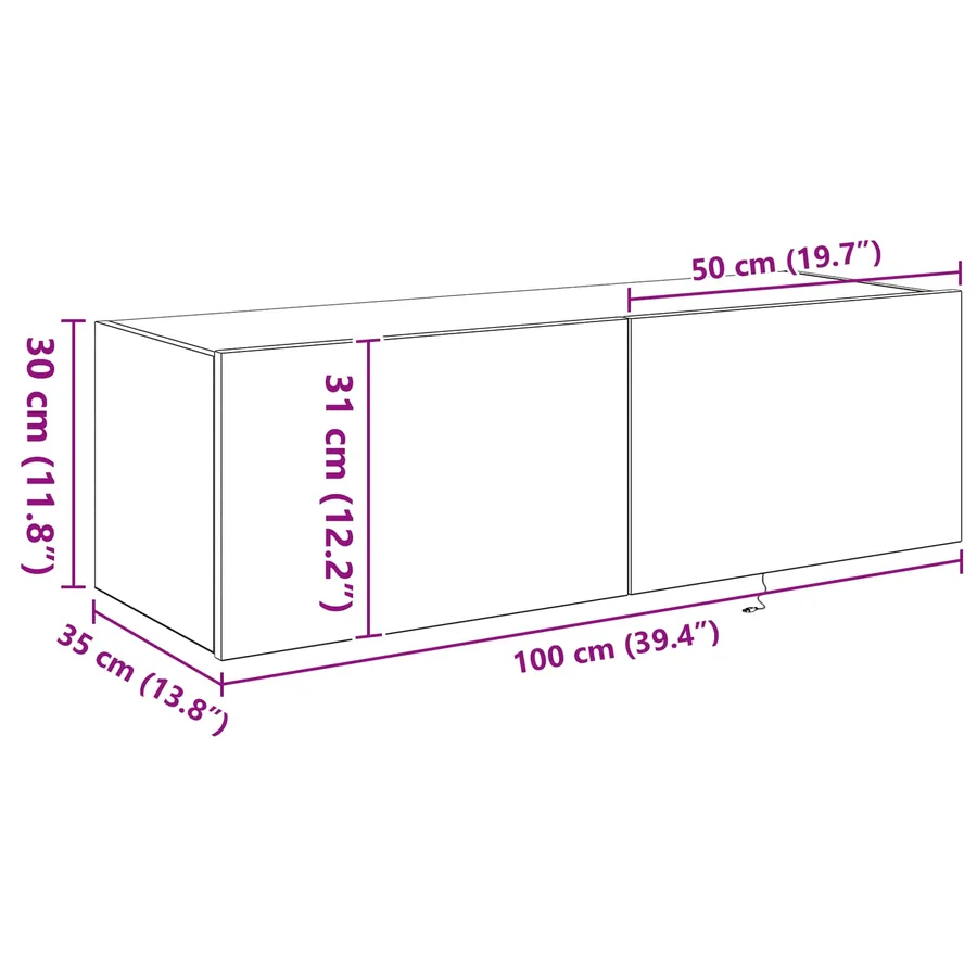 Meuble TV mural avec LED 2 pcs Chêne noir 100 x 35 x 31 cm - 16