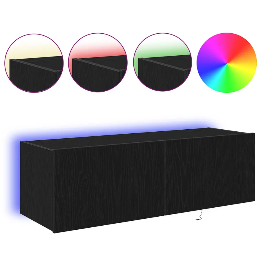 Meuble TV mural avec LED 2 pcs Chêne noir 100 x 35 x 31 cm - 4
