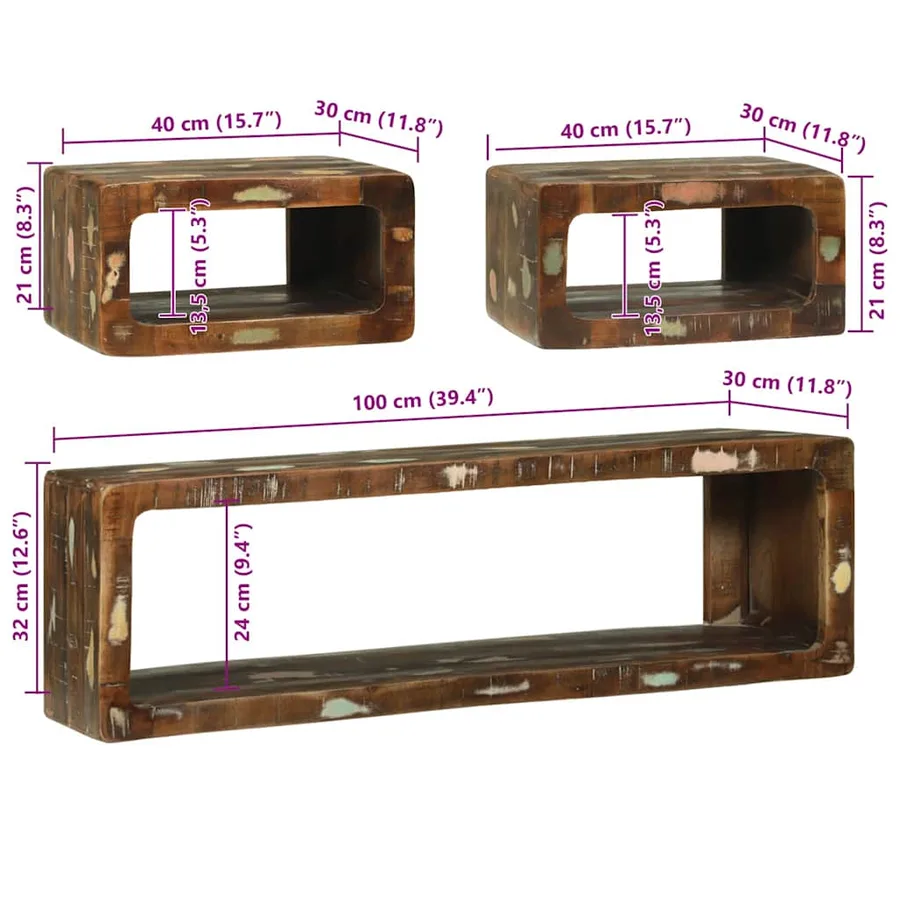 Ensemble meuble TV 3 pcs Bois massif de récupération - 13