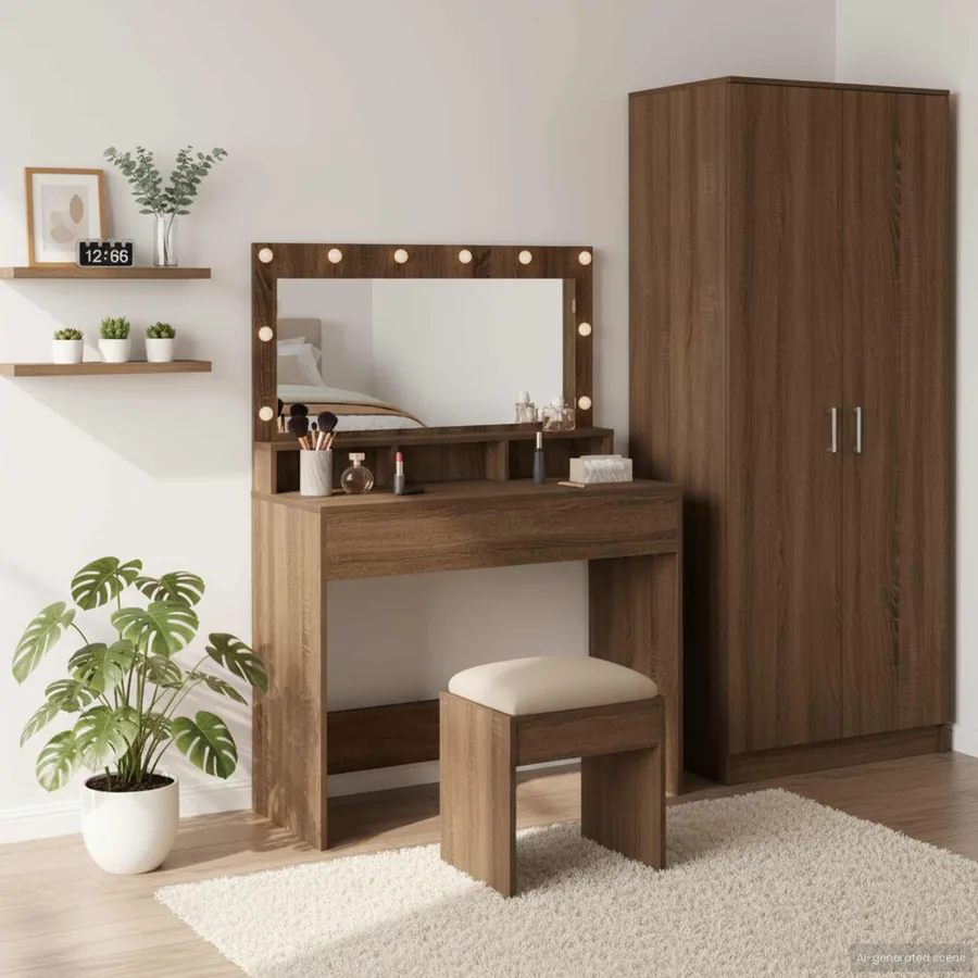Table de Toilette avec étagère Chêne brun 100 x 41 x 135 cm