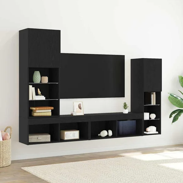 Meuble TV 4 pcs Chêne noir Bois d'ingénierie