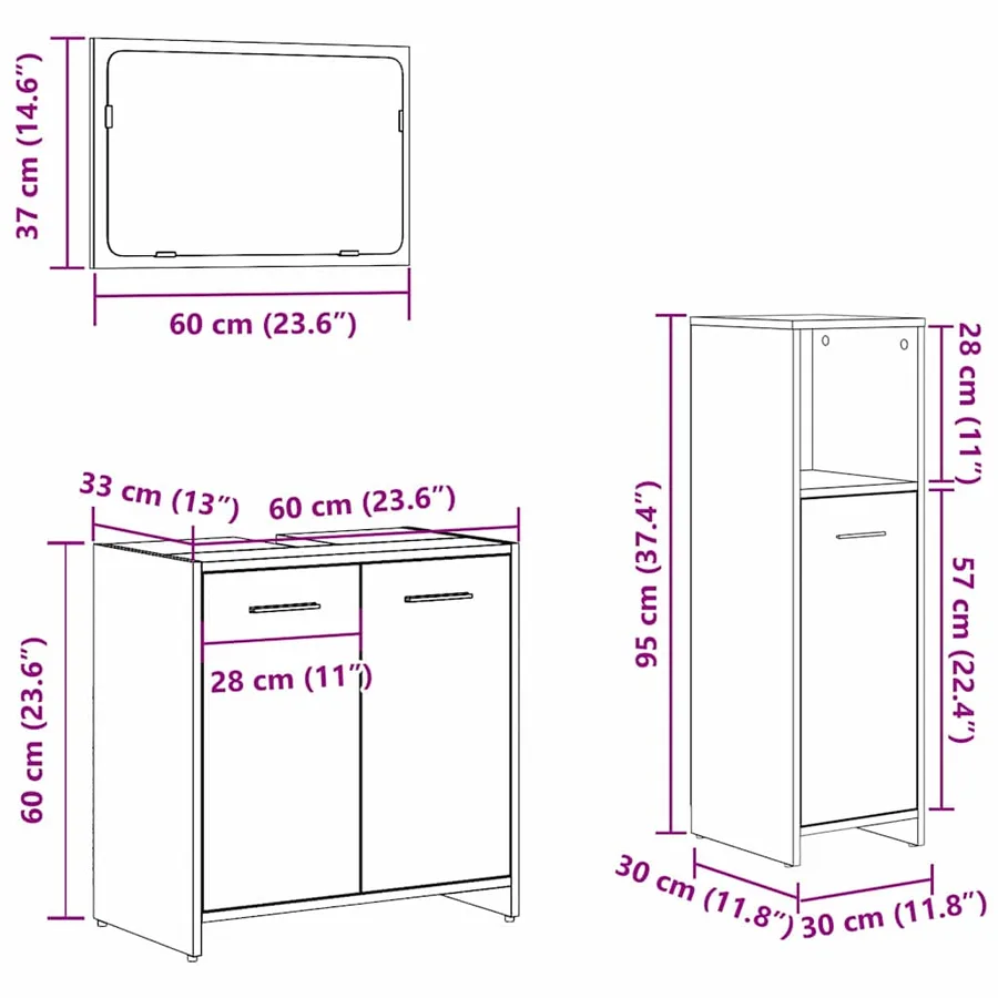 Ensemble de mobilier de salle de bain 3 pcs Chêne noir - 11