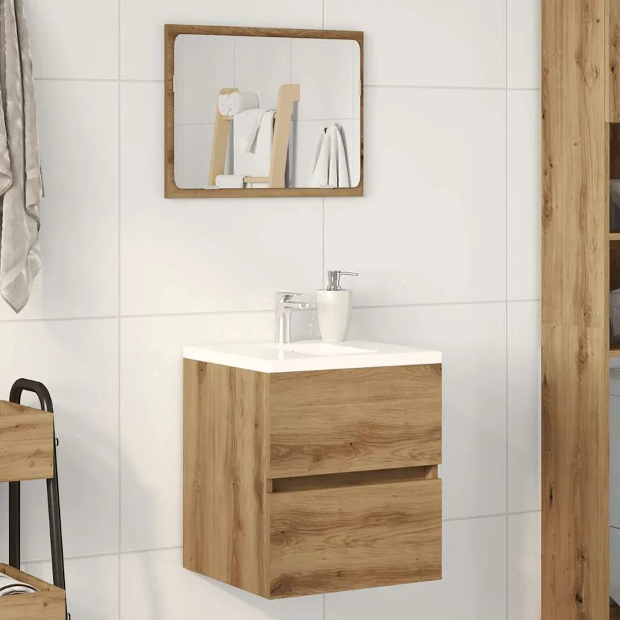 Meuble sous-vasque de salle de bain en chêne massif 41 x 38,5 x 45 cm bois d'ingénierie