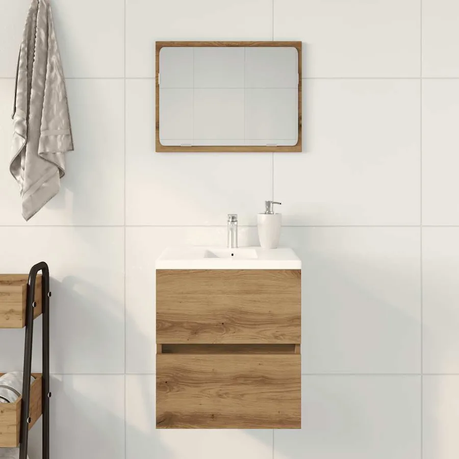 Meuble sous-vasque de salle de bain en chêne massif 41 x 38,5 x 45 cm bois d'ingénierie - 3