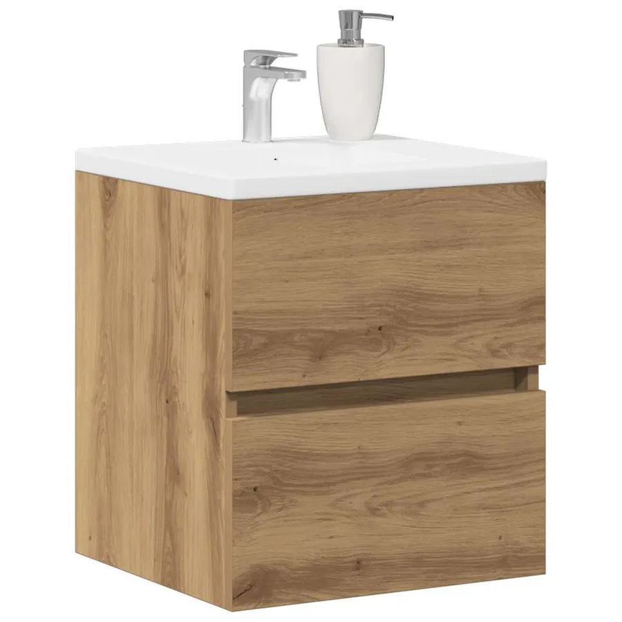 Meuble sous-vasque de salle de bain en chêne massif 41 x 38,5 x 45 cm bois d'ingénierie - 4