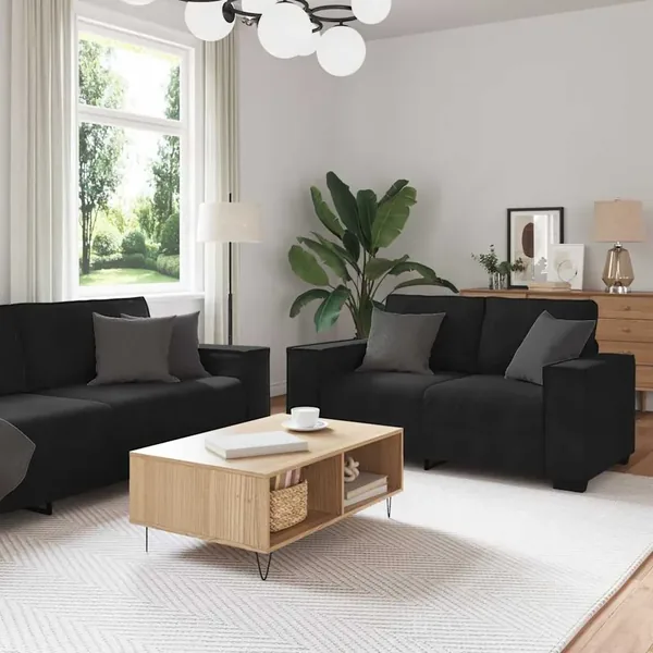 Ensemble de canapés 3 pcs avec coussins Noir Velours