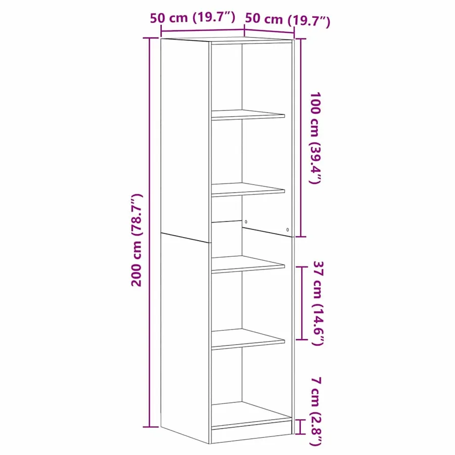 Armoire Chêne noir 50 x 50 x 200 cm Bois d'ingénierie - 10