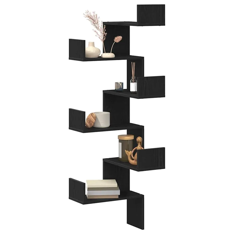 Étagère d'angle murale avec étagère Chêne noir 45 x 45 x 147 cm - 3