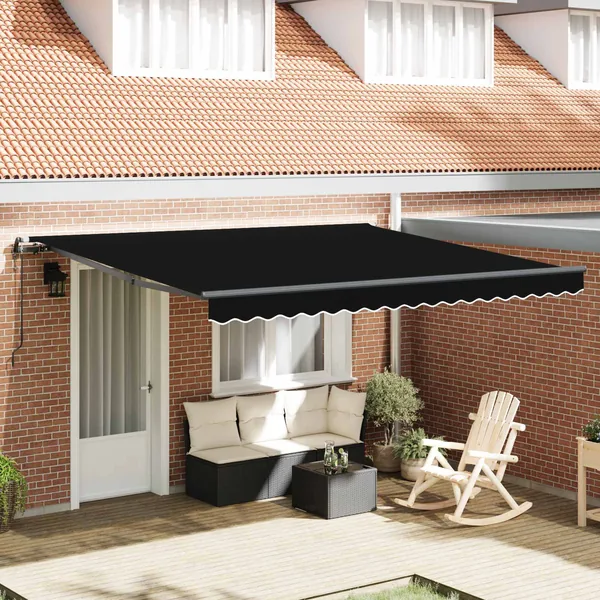 Auvent rétractable Noir 400 × 300 cm Tissu et Aluminium