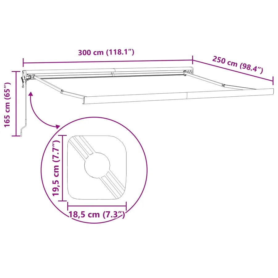 Auvent rétractable Noir 300 x 250 x 165 cm Tissu et Métal - 7