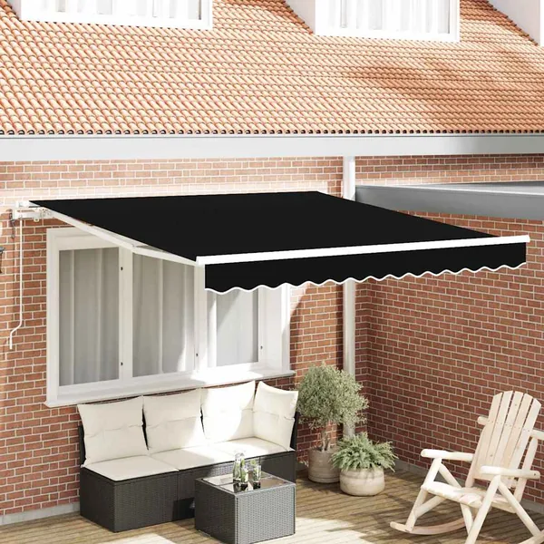 Auvent rétractable Noir 350 x 250 cm Tissu et Aluminium