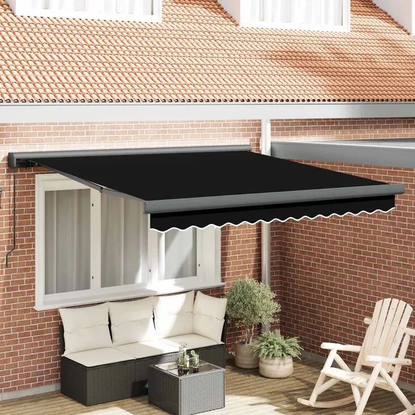 Auvent rétractable Noir 350 x 250 cm Toile et Aluminium