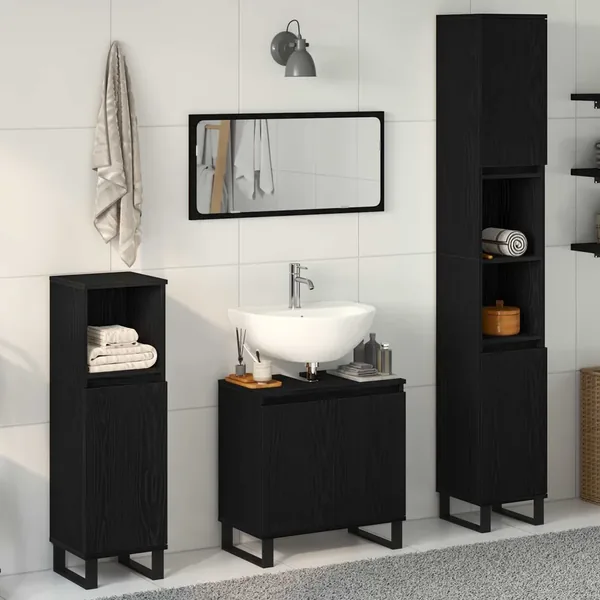 Ensemble de mobilier de salle de bain 3 pcs Chêne noir