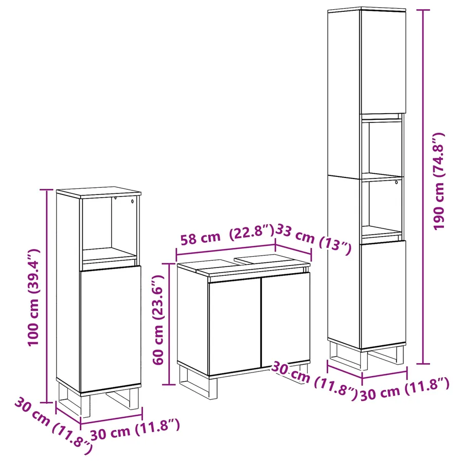 Ensemble de mobilier de salle de bain 3 pcs Chêne noir - 16