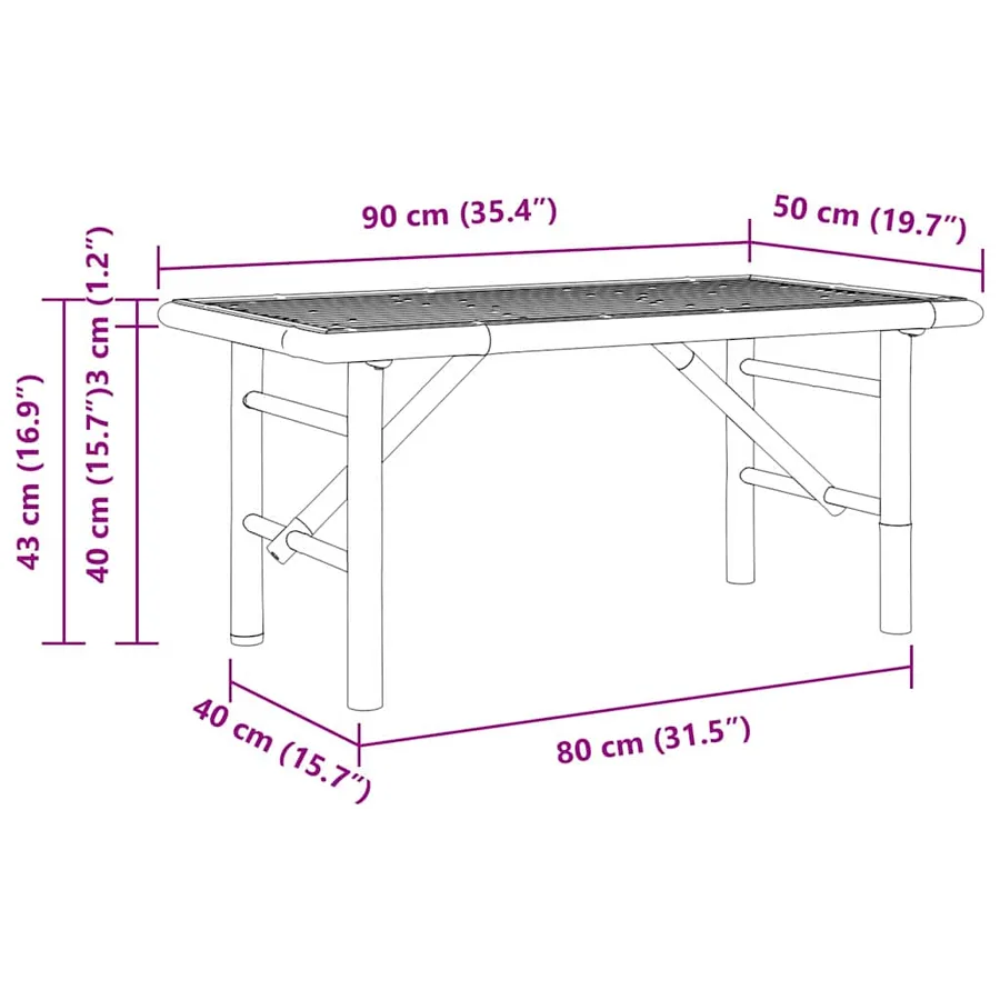 Table basse Marron 90 x 50 x 43 cm Bambou - 10