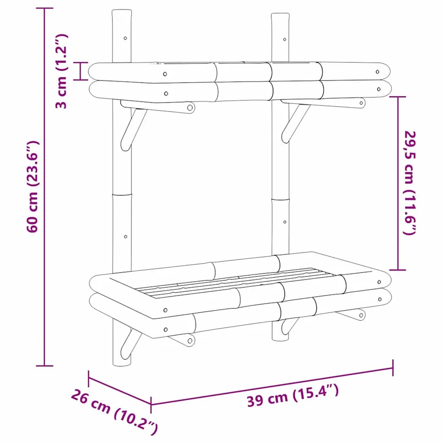 Étagère Murale avec étagère Marron 39 x 26 x 60 cm Bambou - 10