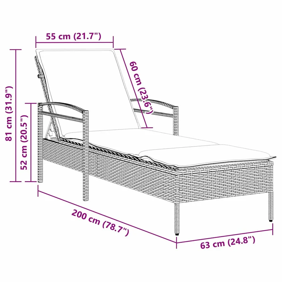 Chaise longue réglable 3 positions polyrotin Marron - 18