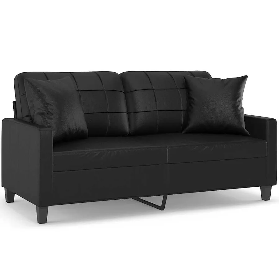 Canapé 2 places avec oreillers décoratifs noir 140cm similicuir - 2