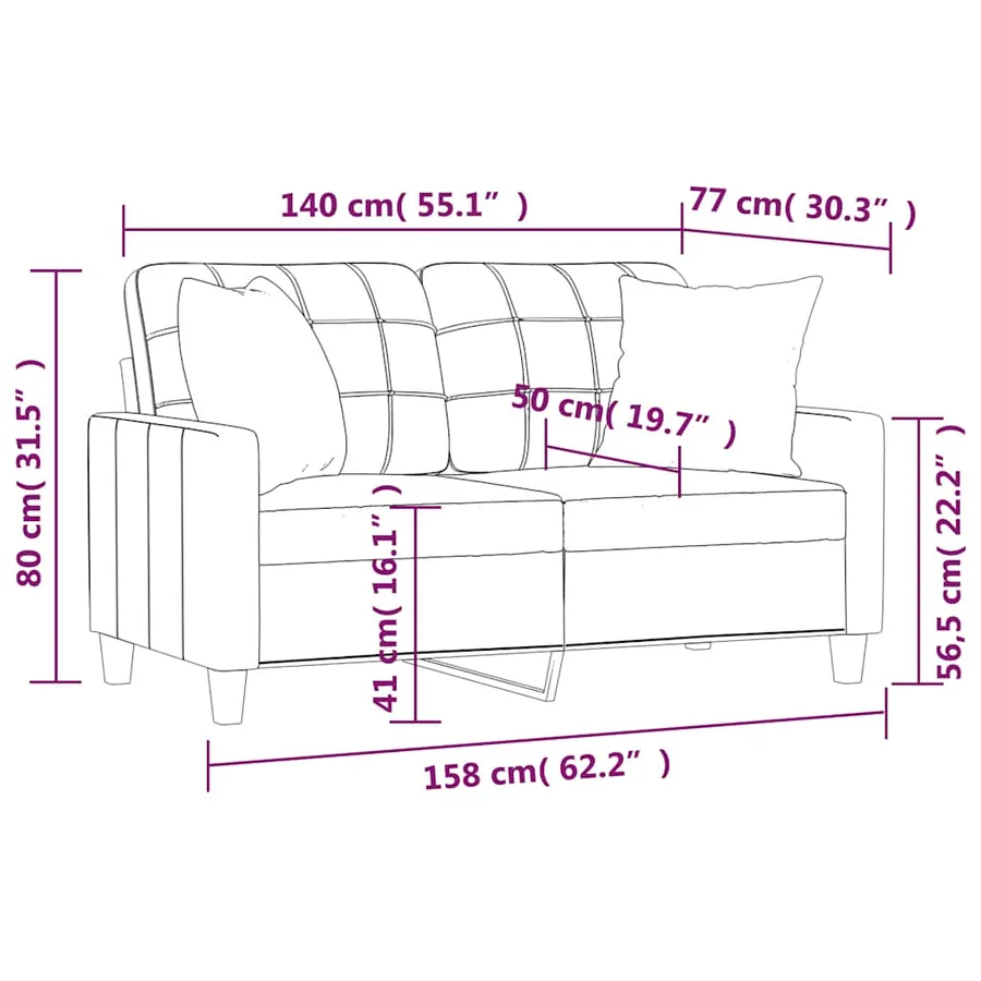 Canapé 2 places avec oreillers décoratifs noir 140cm similicuir - 8