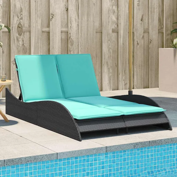 Chaise longue avec coussins Noir 114x205x73 cm Résine tressée