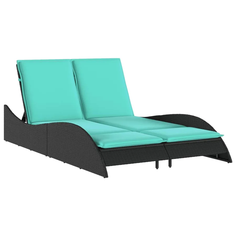 Chaise longue avec coussins Noir 114x205x73 cm Résine tressée - 2