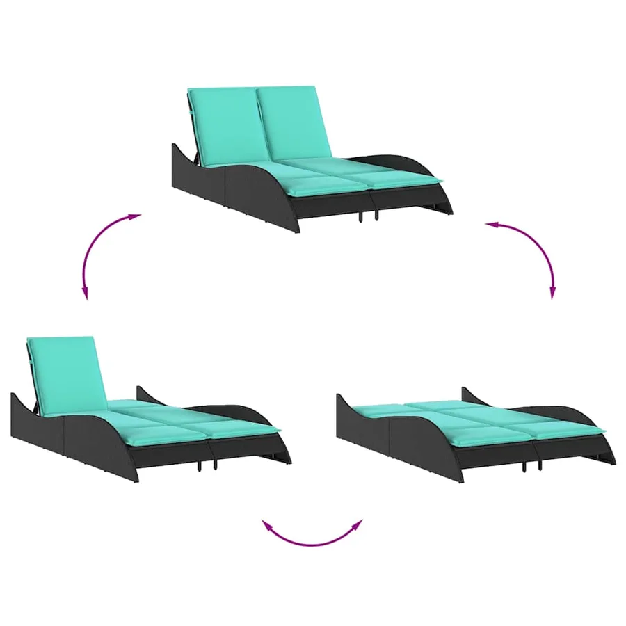 Chaise longue avec coussins Noir 114x205x73 cm Résine tressée - 8