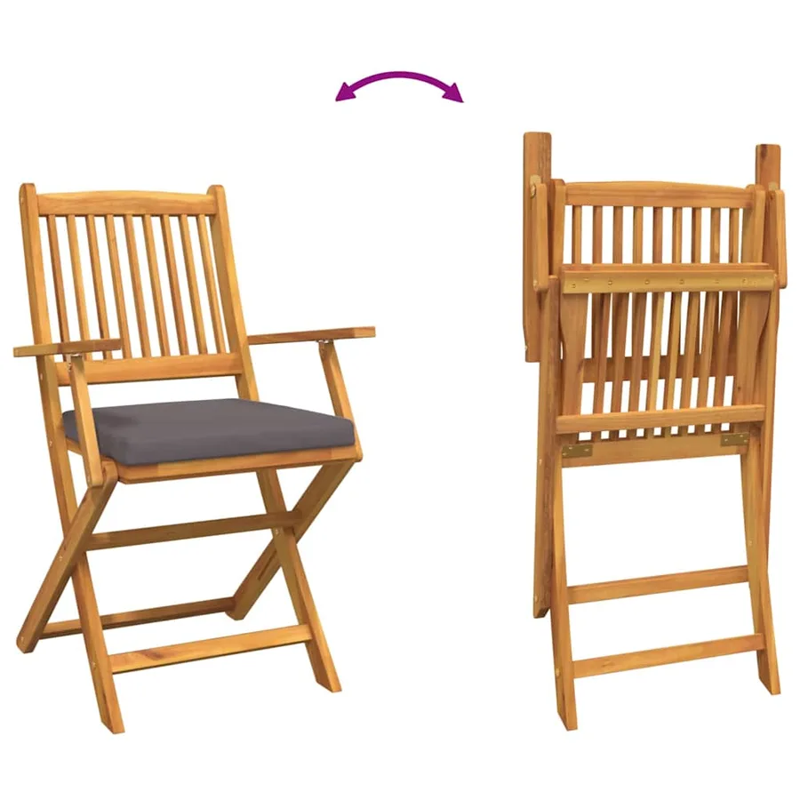 Chaise pliante avec coussin 2 pcs Marron Bois d'acacia massif - 8