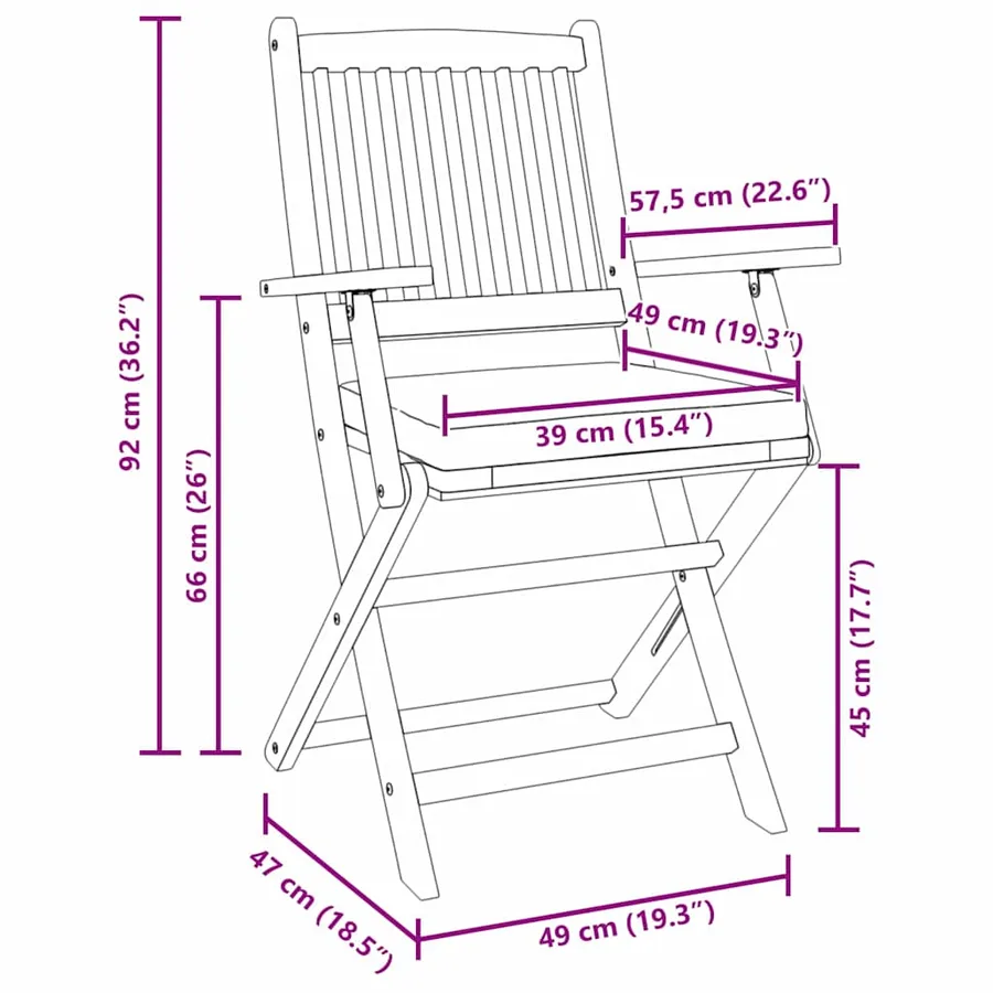 Chaise pliante avec coussin 4 pcs Blanc 49 x 57.5 x 92cm - 22