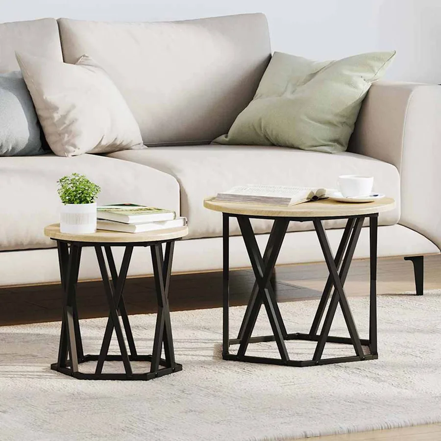 Table d'appoint 2 pcs Chêne Sonoma Bois d'ingénierie et acier
