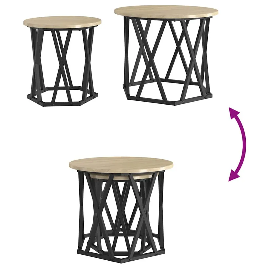 Table d'appoint 2 pcs Chêne Sonoma Bois d'ingénierie et acier - 10