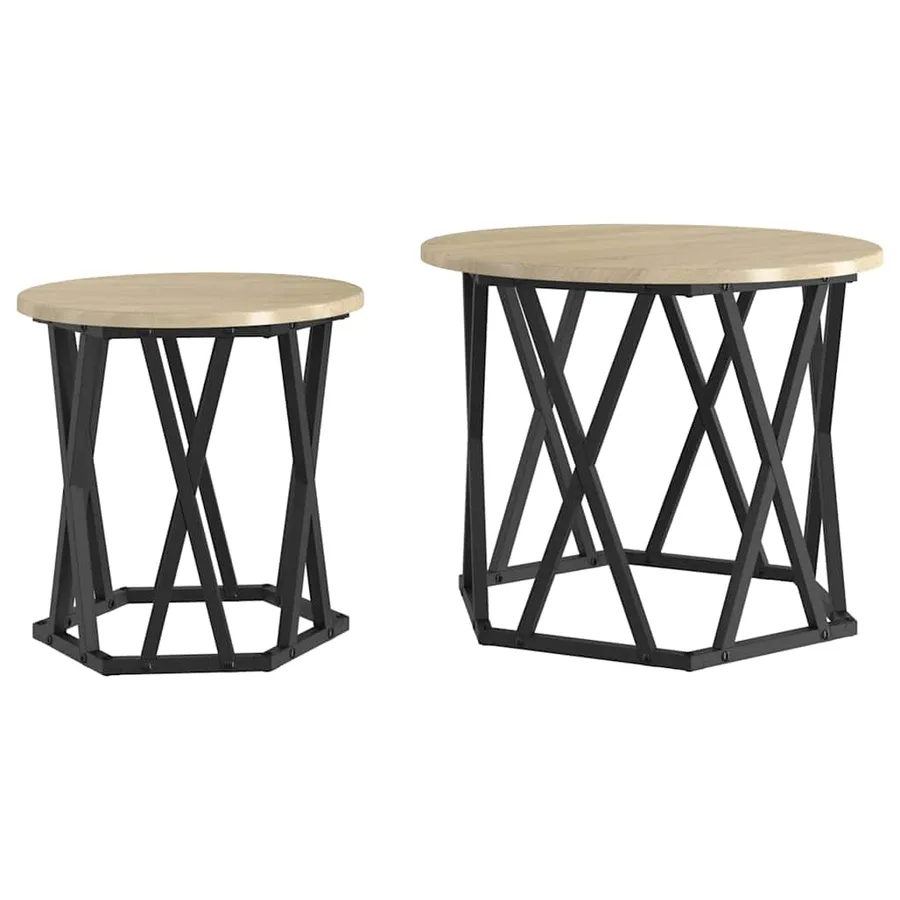 Table d'appoint 2 pcs Chêne Sonoma Bois d'ingénierie et acier - 2