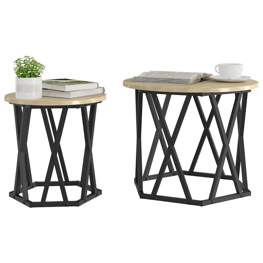 Table d'appoint 2 pcs Chêne Sonoma Bois d'ingénierie et acier - 3