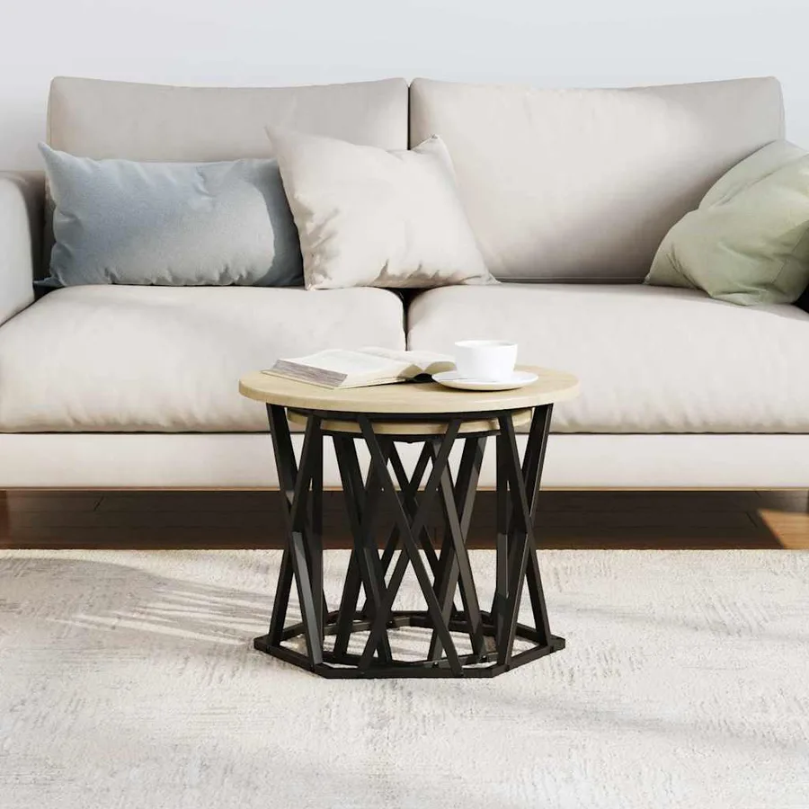 Table d'appoint 2 pcs Chêne Sonoma Bois d'ingénierie et acier - 4