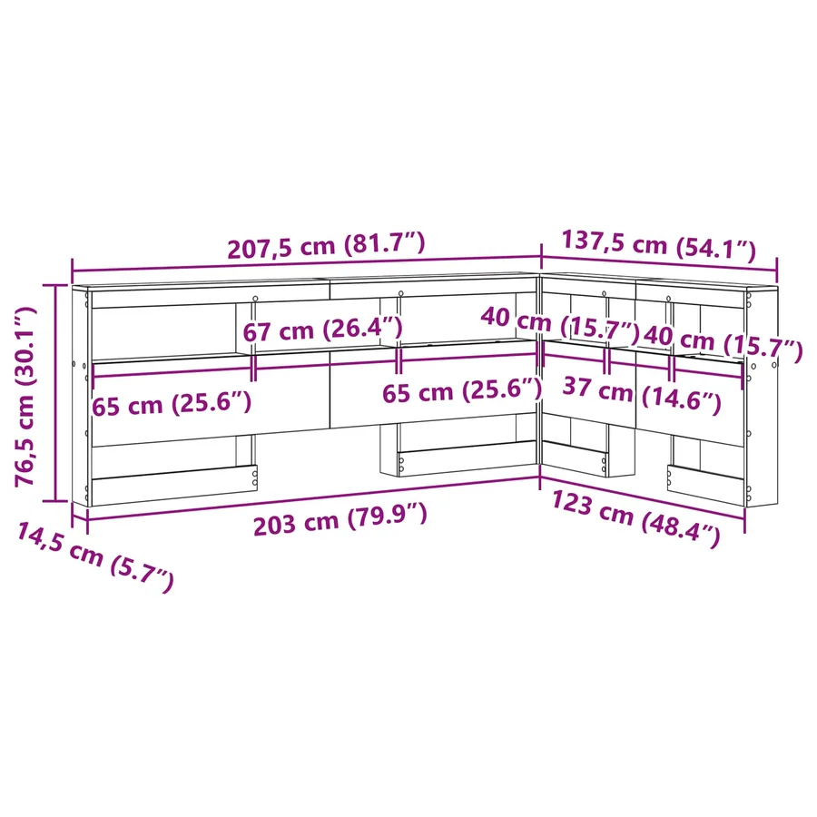 Tête de lit de rangement Chêne fumé 207,5 x 137,5 x 76,5 cm - 12