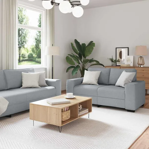 Ensemble de canapé 3 pcs avec coussins en tissu gris clair