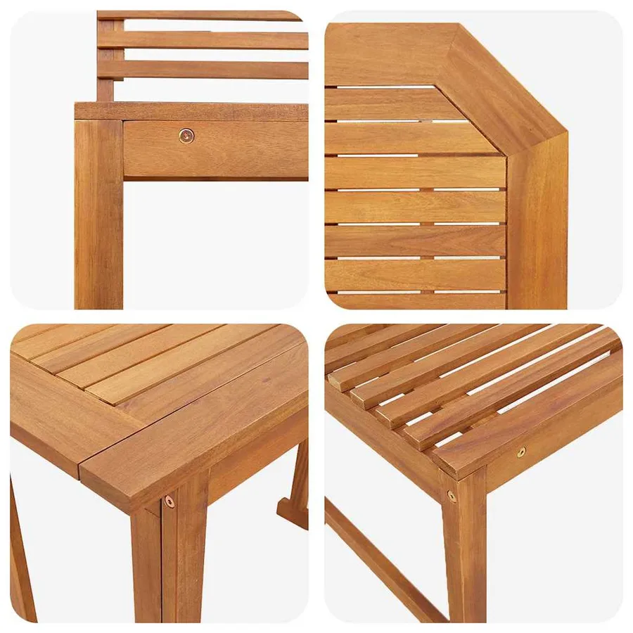 Ensemble bistro de jardin 3 pcs Marron Bois d'Acacia Massif - 8