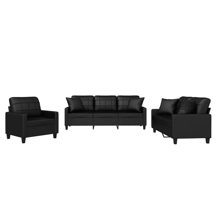 Ensemble de canapés 3 pcs avec coussins noir similicuir - 2