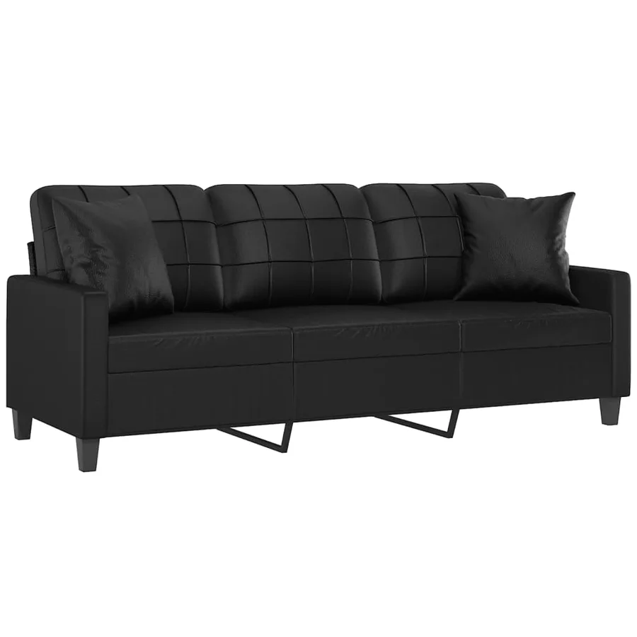 Canapé 3 places avec oreillers décoratifs noir 180cm similicuir - 3