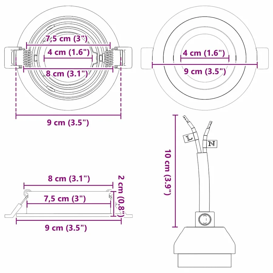 Projecteur 24 pcs Blanc 9 x 9 x 2 cm Aluminium - 13